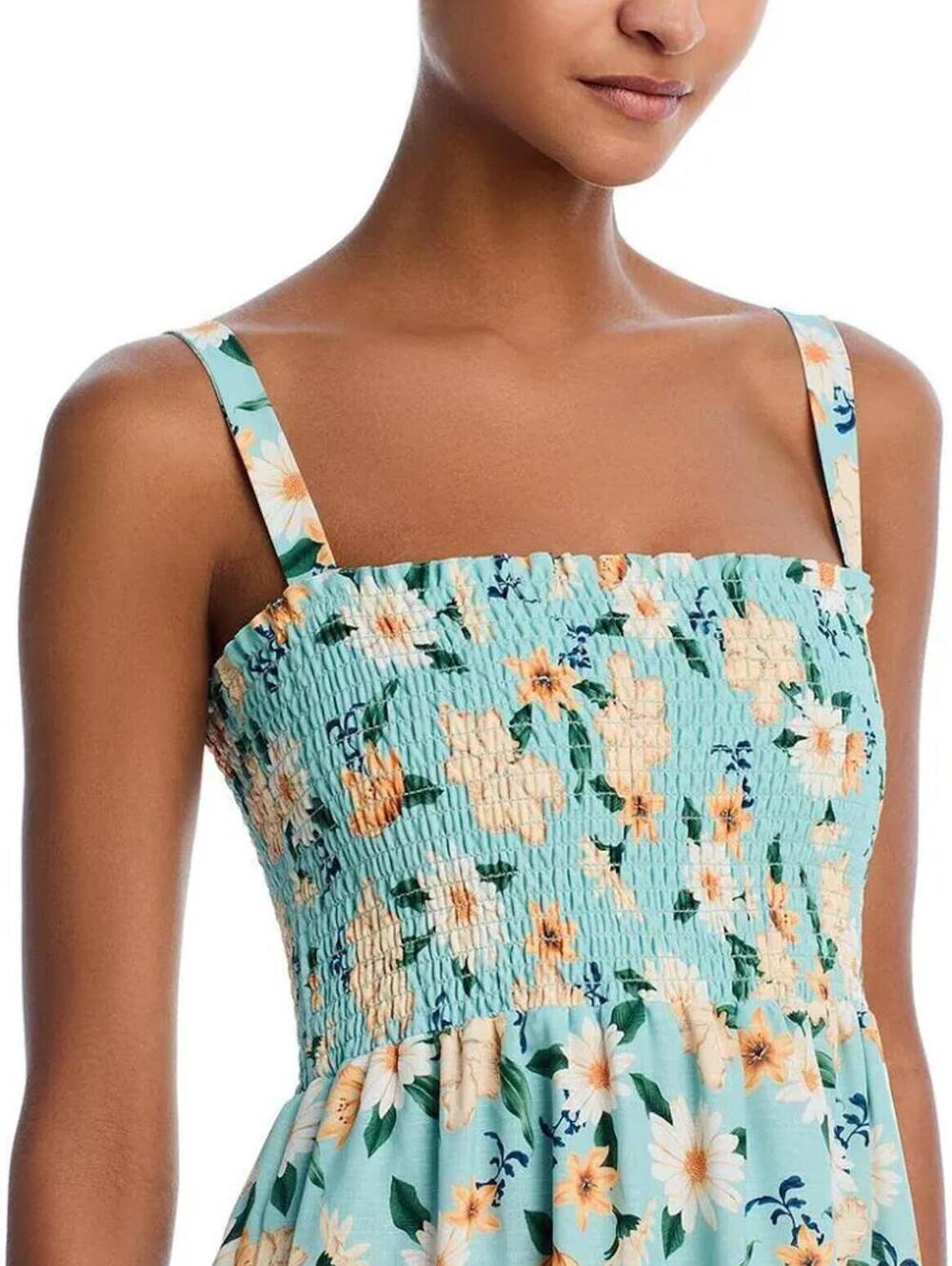 Agua Bendita Light Blue Floral Lucery Maxi Dress with Smocked Bodice